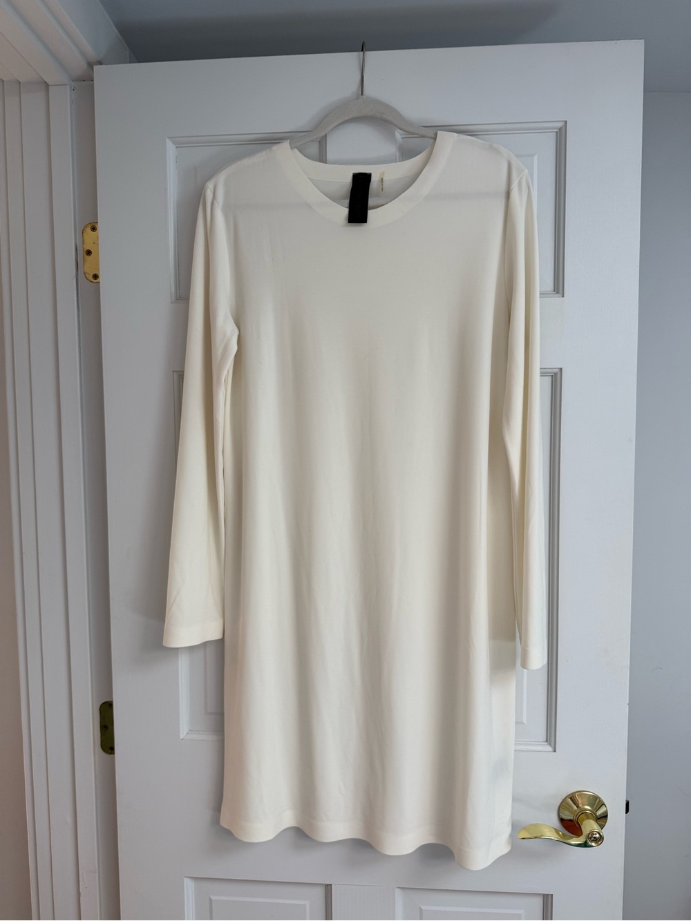 Norma Kamali Long Sleeve Shift Dress in Ivory Cream